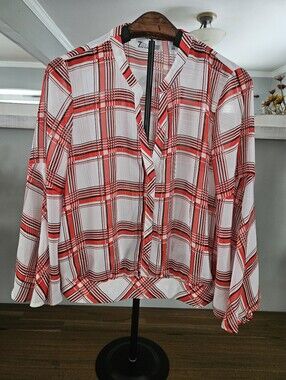 Womens red,white, black sheer blouse from New York and Company, Small.